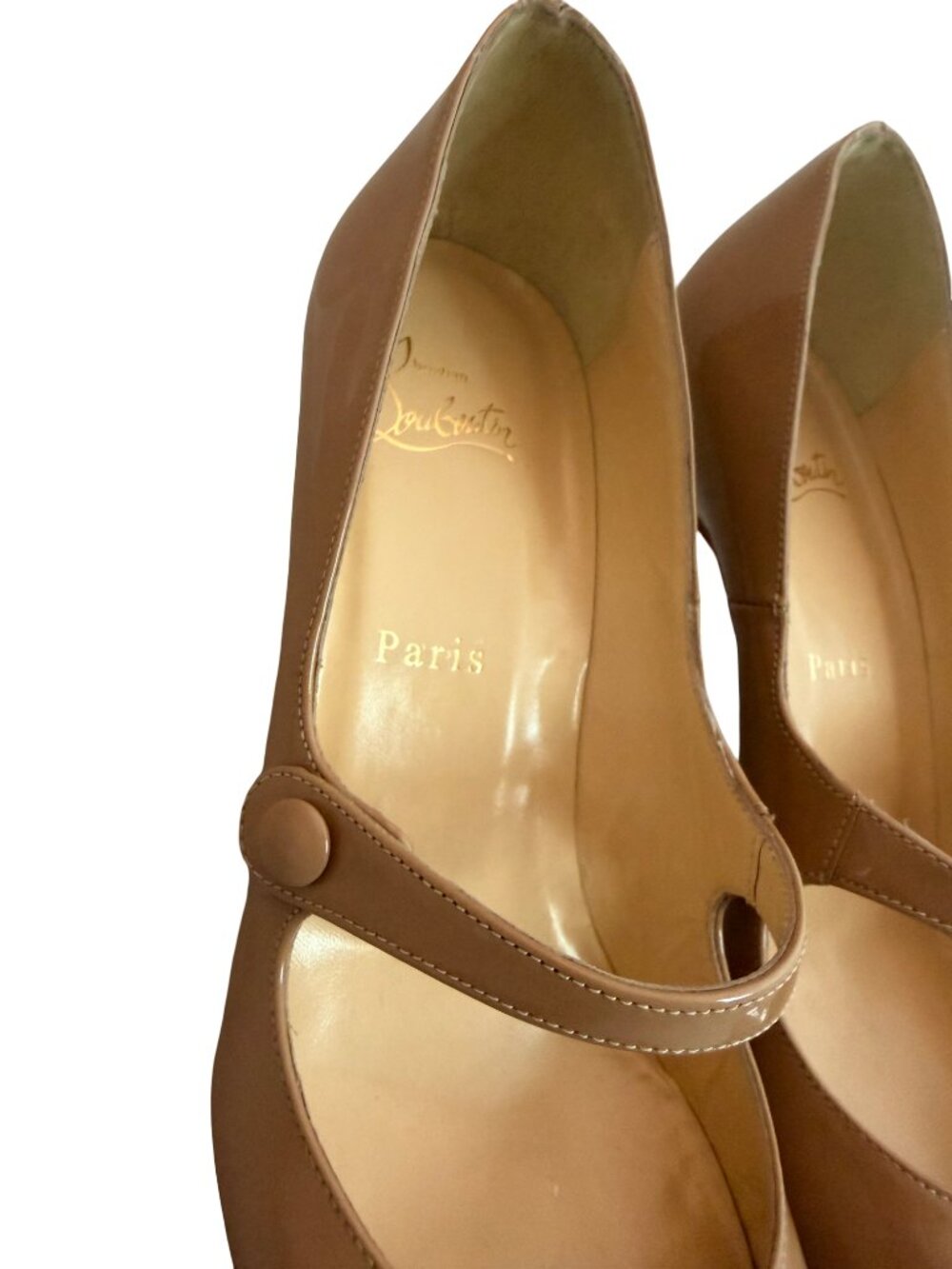 Christian Louboutin Charleen Patent Leather Mary Jane Pumps Nude 100mm Size 39 - Picture 9 of 16